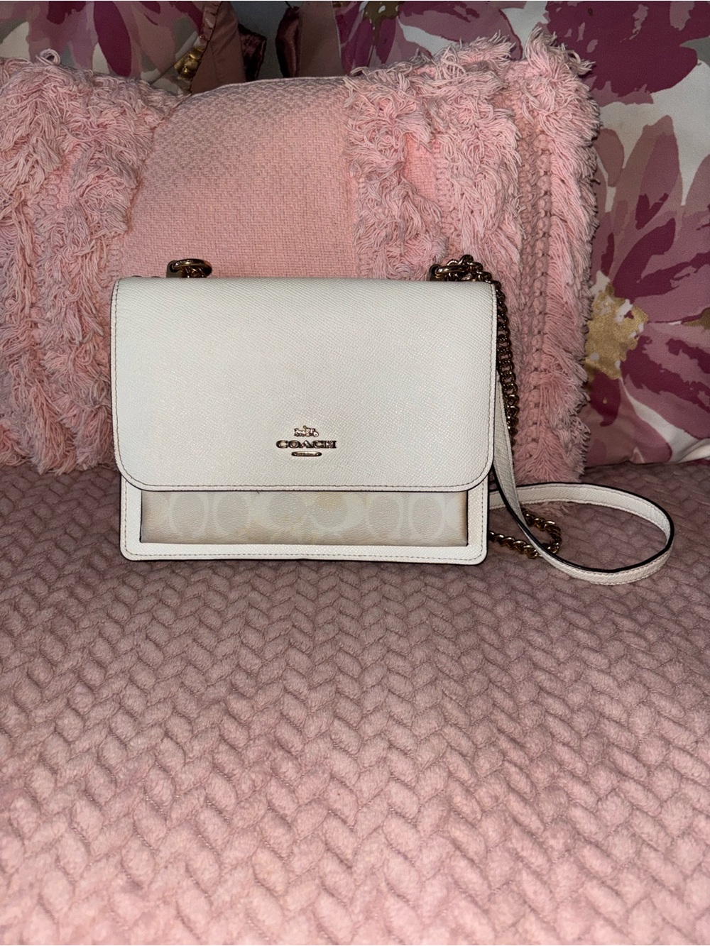 Coach Cream and Gold Signature Crossbody Shoulder Bag